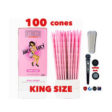 Load image into Gallery viewer, RAW Juicy Lucy PINK pre rolled cone king size made in France 50pk | 100pk | 200pk + glass cone tip + BPA free tube