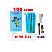 Load image into Gallery viewer, RAW Juicy Lucy BLUE pre rolled cone king size made in France 50pk | 100pk | 200pk + glass cone tip + BPA free tube