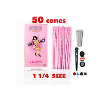Load image into Gallery viewer, RAW Juicy Lucy PINK pre rolled cone 1 1/4 size cone made in France 50pk | 100pk | 200pk + glass cone tip + BPA free tube