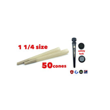 Load image into Gallery viewer, Pure hemp unbleached 1 1/4 size pre rolled cone 50PK 100PK | 1x philadelphia smell proof tube