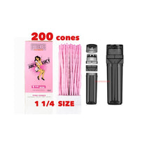 Load image into Gallery viewer, RAW Juicy Lucy PINK pre rolled cone 1 1/4 size cone made in France 50pk | 100pk | 200pk + portable 3in1 tobacco grinder