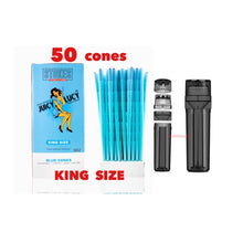 Load image into Gallery viewer, RAW Juicy Lucy BLUE pre rolled cone king size made in France 50pk | 100pk | 200pk + portable 3 in 1 grinder filler storage