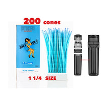 Load image into Gallery viewer, RAW Juicy Lucy BLUE pre rolled cone 1 1/4 size made in France 50pk | 100pk | 200pk + portable 3in1 grinder filler storage