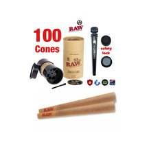 Load image into Gallery viewer, Raw classic king size pre rolled cone with tip 50pk | 100pk | 200pk | 300PK + raw king size 6 six shooter filler + BPAFREE smell proof tube