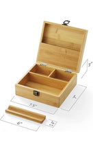 Load image into Gallery viewer, Bamboo stash storage Box large with Rolling Tray hand made.1x raw 1 1/4 cone loader.1x rechargeable electric grinder.1x UV glass jar 150ML