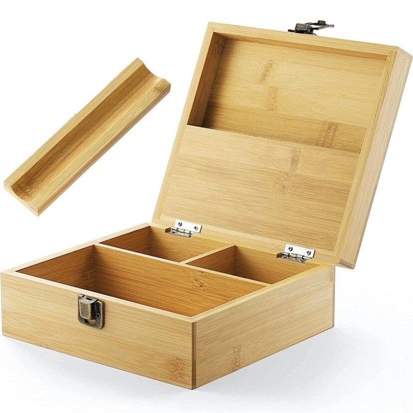  Rolling Tray Stash Box - Large Bamboo Box w/Ample