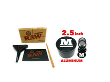 Load image into Gallery viewer, Raw lean 1 1/4 size pre rolled cone loader kit + 2.5 Inch 4 Piece Large Aluminum Herb Spice Grinder Crusher (BLACK)