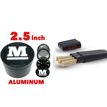 Load image into Gallery viewer, Raw three tree cone holder case + 2.5 Inch 4 Piece Large Aluminum Herb Spice Grinder Crusher (BLACK)