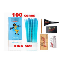 Load image into Gallery viewer, RAW Juicy Lucy BLUE pre rolled cone king size made in France 50pk | 100pk | 200pk + raw 98 king size cone loader