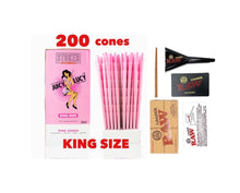 Load image into Gallery viewer, RAW Juicy Lucy PINK pre rolled cone king size made in France 50pk | 100pk | 200pk + raw 98 king size cone loader kit
