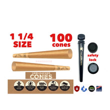 Load image into Gallery viewer, Zig zag unbleached 1 1/4 size pre rolled cone 50/100/200 cones + philadelphia smell proof tube