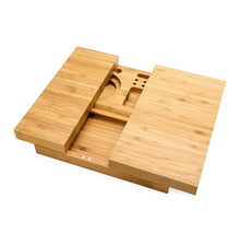 Load image into Gallery viewer, Natural hand made “Triple Flip”Bamboo Magnet Rolling Fold-able Tray with Built-in Ashtray