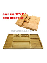 Load image into Gallery viewer, Natural hand made “Triple Flip”Bamboo Magnet Rolling Fold-able Tray with Built-in Ashtray