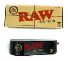 Load image into Gallery viewer, Raw king size pre rolled cone shooter filler kit + 2.5 Inch 4 Piece Large Aluminum Herb Spice Grinder Crusher (BLACK)