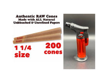 Load image into Gallery viewer, RAW pre rolled cone 1 1/4 size 50pk | 100pk | 200pk + jet flame refillable torch lighter RED color