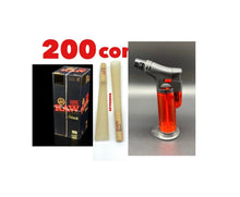 Load image into Gallery viewer, RAW black pre rolled cone 1 1/4 size | 100pk | 200pk | 300pk + jet flame refillable torch lighter RED color