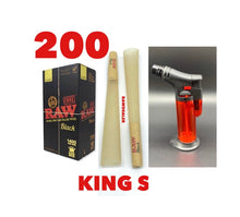 Load image into Gallery viewer, RAW black pre rolled cone king size 50pk | 100pk | 200pk | 300pk + jet flame refillable torch lighter RED color