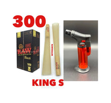 Load image into Gallery viewer, RAW black pre rolled cone king size 50pk | 100pk | 200pk | 300pk + jet flame refillable torch lighter RED color