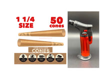Load image into Gallery viewer, Zig Zag pre rolled cone 1 1/4 size 50pk | 100pk | 200pk + jet flame refillable torch lighter RED color