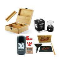 Load image into Gallery viewer, Bamboo stash storage Box large with Rolling Tray hand made.1x raw 1 1/4 cone loader.1x rechargeable electric grinder.1x UV glass jar 150ML
