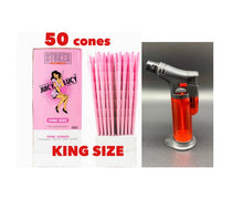 Load image into Gallery viewer, RAW Juicy Lucy PINK pre rolled cone king size made in France 50pk | 100pk | 200pk + jet flame refillable torch lighter RED color