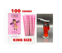 Load image into Gallery viewer, RAW Juicy Lucy PINK pre rolled cone king size made in France 50pk | 100pk | 200pk + jet flame refillable torch lighter RED color