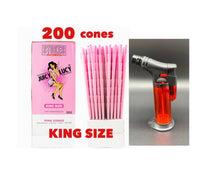 Load image into Gallery viewer, RAW Juicy Lucy PINK pre rolled cone king size made in France 50pk | 100pk | 200pk + jet flame refillable torch lighter RED color