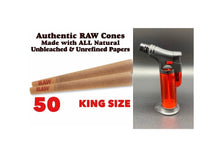 Load image into Gallery viewer, RAW pre rolled cone king size 50pk | 100pk | 200pk + jet flame refillable torch lighter RED color