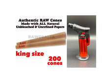 Load image into Gallery viewer, RAW pre rolled cone king size 50pk | 100pk | 200pk + jet flame refillable torch lighter RED color