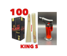 Load image into Gallery viewer, RAW black pre rolled cone king size 50pk | 100pk | 200pk | 300pk + jet flame refillable torch lighter RED color
