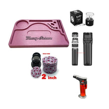 Load image into Gallery viewer, Blazy Susan Pink Hemp Plastic Rolling tray+hello kitty grinder+torch lighter+rechargeable electric grinder+portable 3in1 grinder
