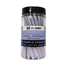 Load image into Gallery viewer, Blazy Susan PURPLE pre rolled cone 1 1/4 size 50ct jar | raw cone loader | kitty grinder |3in1 grinder | torch | rechargeable grinder