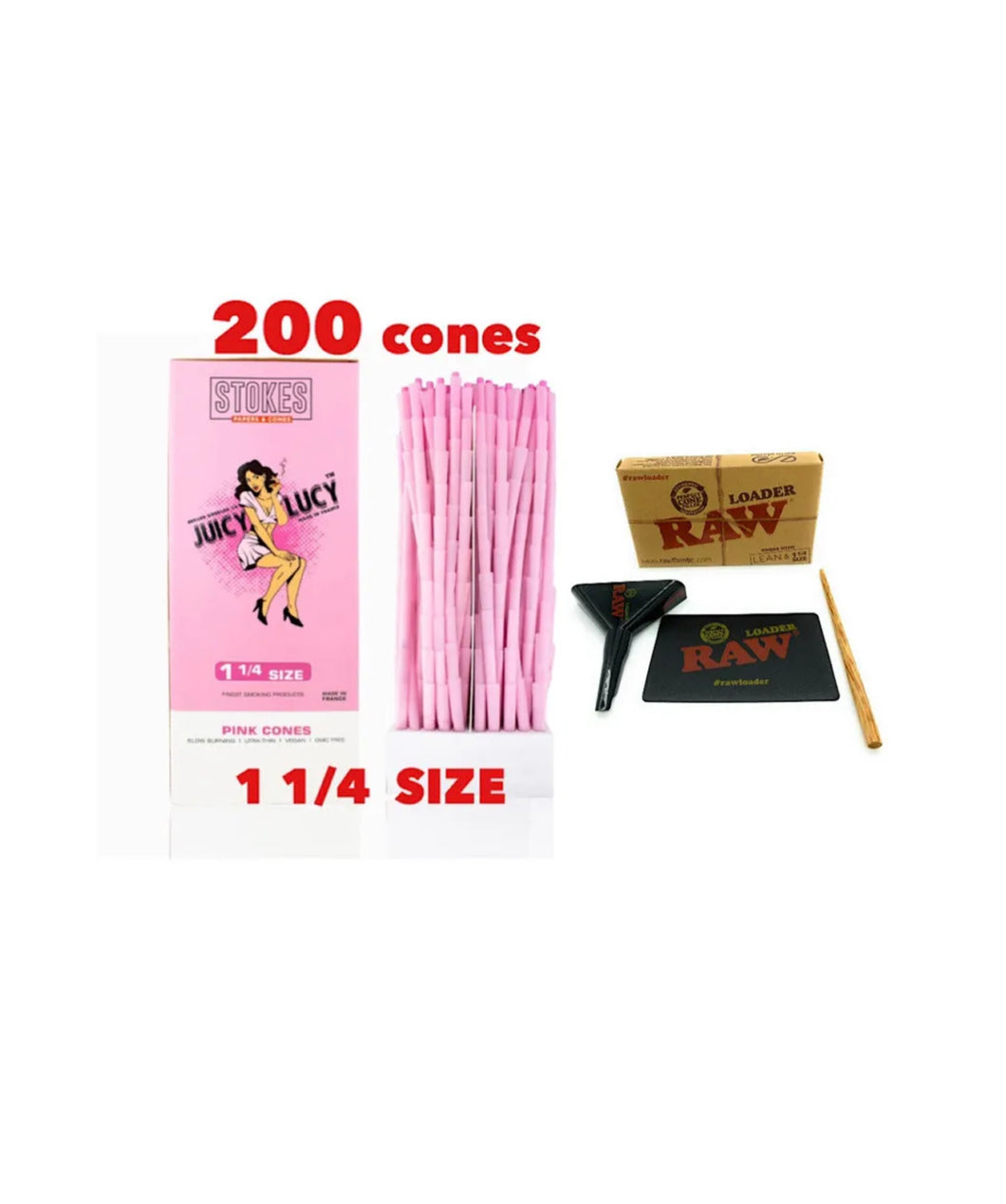 JUICY LUCY PINK cone 1 1/4 size (200ct, 100ct 50ct) MADE IN FRANCE+RAW 1 1/4 lean size loader