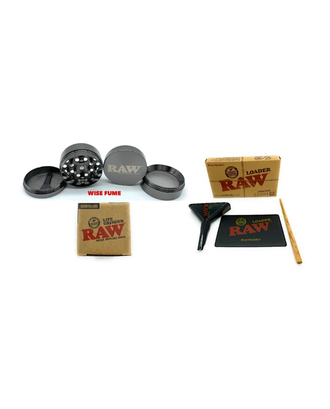 raw 1 1/4 lean size cone loader kit+ raw life grinder small size 4 pieces