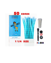 Load image into Gallery viewer, JUICY LUCY BLUE prerolled cone 1 1/4size ( 200ct, 100ct, 50ct)+tube+glass tip
