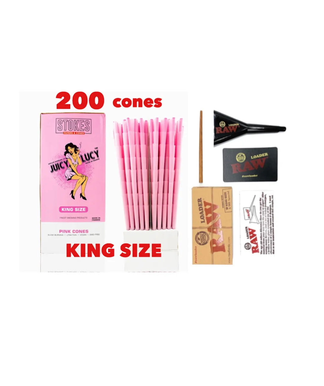 JUICY LUCY PINK cone KING size (200ct, 100ct 50ct) MADE IN FRANCE+RAW 98 king size loader