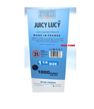 Load image into Gallery viewer, JUICY LUCY  BLUE cone 1 1/4 size (200pk, 100pk, 50pk) MADE IN FRANCE+3in1 herb filler grinder
