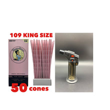 Load image into Gallery viewer, Blazy Susan pink pre rolled cone 109MM king size 50PK | 100PK | 200PK + jet flame torch lighter refillable RED color
