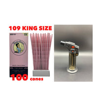 Load image into Gallery viewer, Blazy Susan pink pre rolled cone 109MM king size 50PK | 100PK | 200PK + jet flame torch lighter refillable RED color
