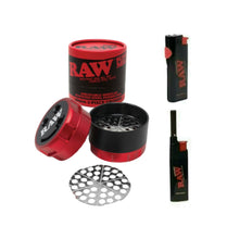 Load image into Gallery viewer, Raw Buddy Mill Grinder 60mm 3 Piece Multi Phase +Raw Phoenix Lighter + Raw Extendo Lighter
