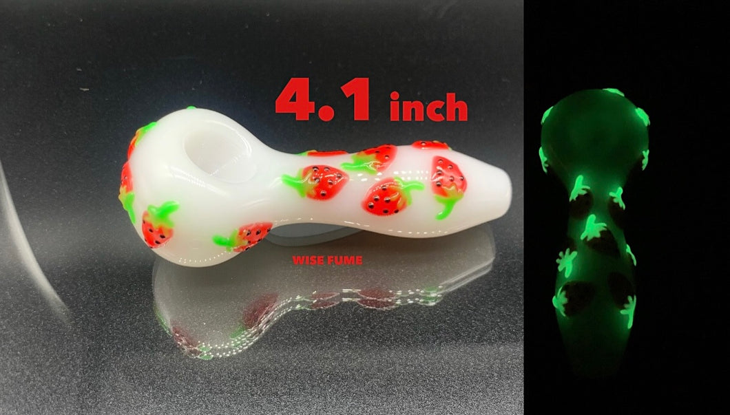 Glass strawberry glow in the dark pipe