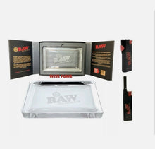 Load image into Gallery viewer, RAW CRYSTAL GLASS ROLLING TRAY 6 LBS LIMITED EDITION 9"X12" inch + Raw Phoenix Lighter + Raw Extendo Lighter
