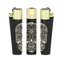 Load image into Gallery viewer, Raw Clipper Metal Lighter Black Color + Clipper Mex Skulls Metal Lighter Gold Color
