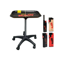 Load image into Gallery viewer, Raw Black XXL Rolling Table Tray Adjustable Height + Raw Phoenix Lighter (Red Black Brown color) Refillable
