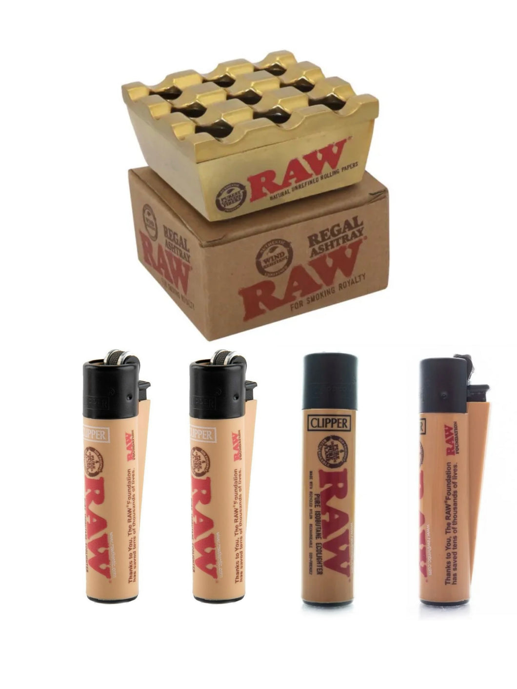 Raw Vanash Windproof Ashtray + 4 Raw Clipper lighters