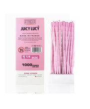 Load image into Gallery viewer, JUICY LUCY pink 1 1/4 size pre rolled cones( 500pk, 300pk, 200pk, 100pk, 50pk) + aluminum water and smell proof tube
