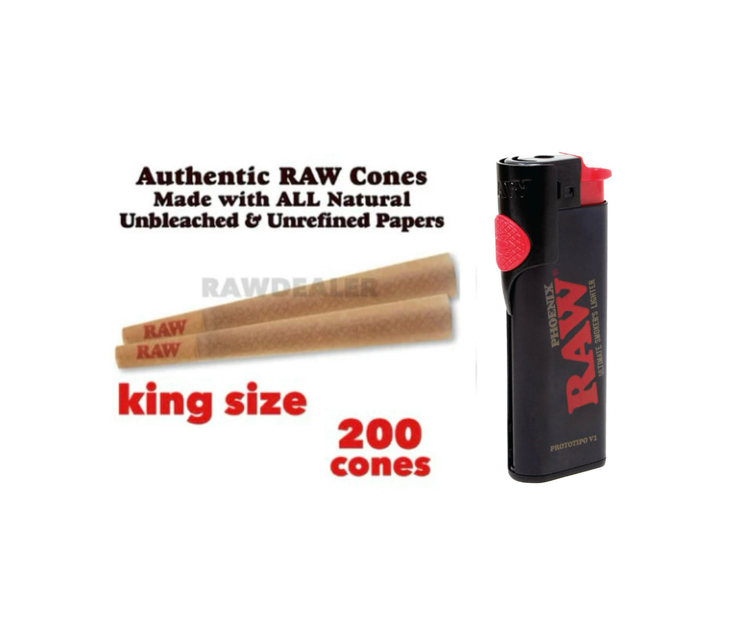 Raw classic King Size cone pre rolled + Raw Phoenix refillable lighter