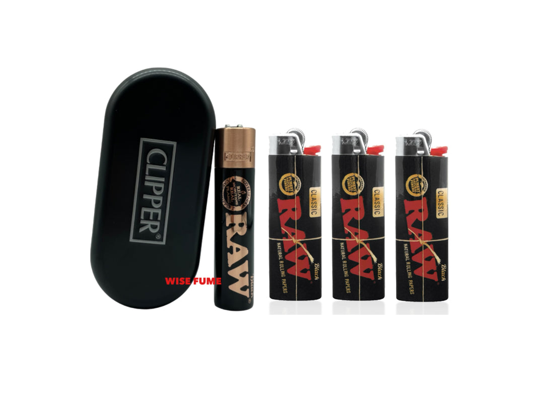 Clipper RAW full metal lighter refillable full size rose gold black  color with gift box + Bic raw black lighter large size