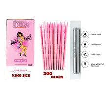 Load image into Gallery viewer, JUICY LUCY pink king size pre rolled cones( 500pk, 300pk, 200pk, 100pk, 50pk) + aluminum water and smell proof tube
