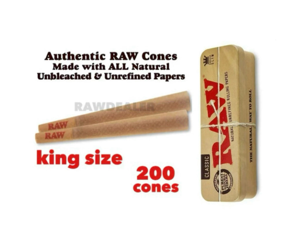 Raw classic king size pre-rolled cone 25/50/100/200/300 + RAW king size metal caddy box